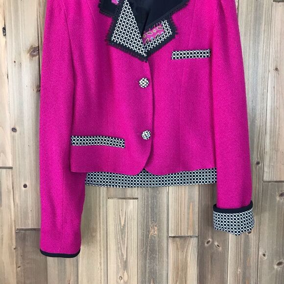 Vintage Canvasbacks Womens Art Wear Wool Suit Fushia Black & White 2 Button 12 - Picture 3 of 15